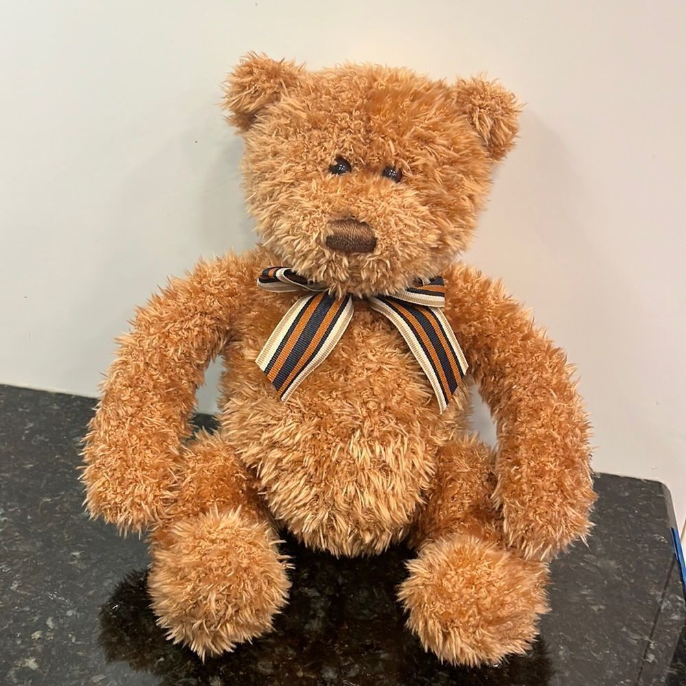 Teddy Bear Plush Gund Fusby Striped Bow Fuzzy Stitched Nose Stuffed Anim…